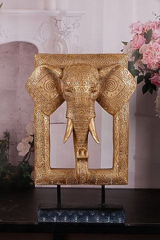 Gold Polyresin Antique Elephant Showpiece by The White Ink Decor