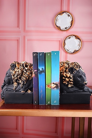 Black Poly Resin Antique Book End (Set of 2) by The White Ink Decor