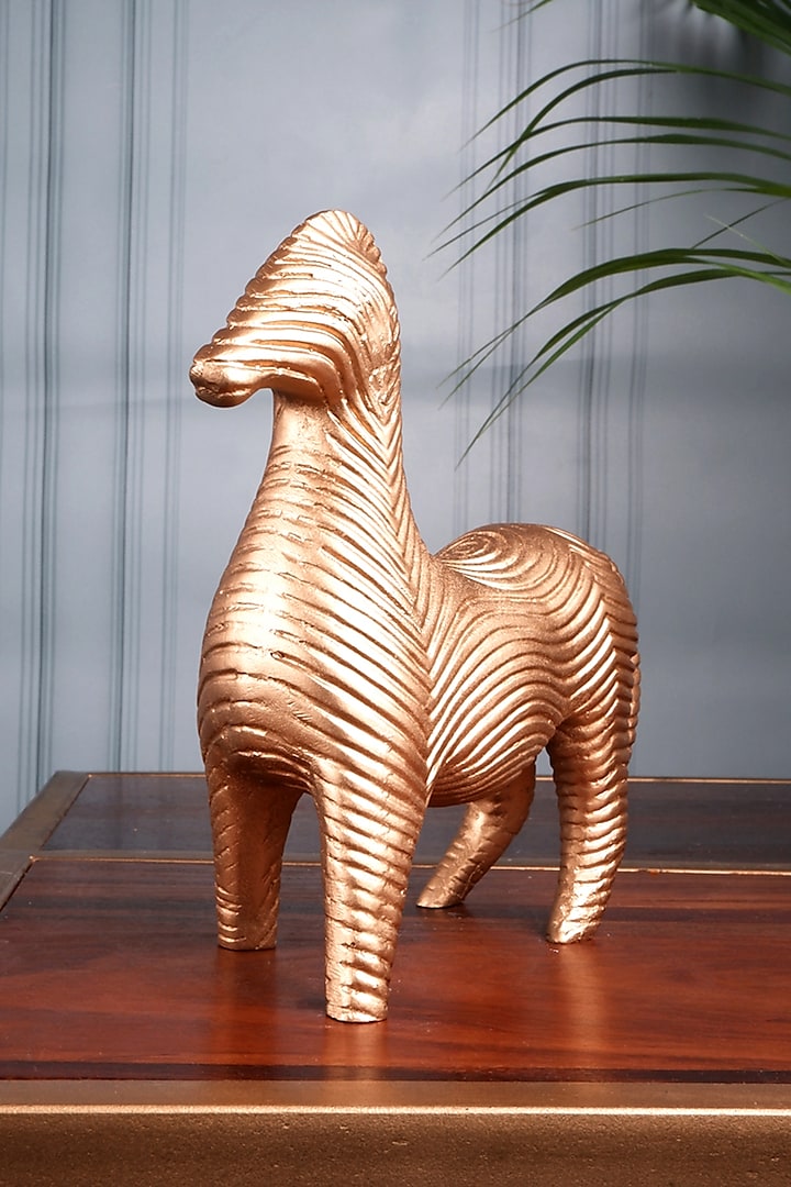 Gold Polyresin Zebra Figurine Showpiece by The White Ink Decor