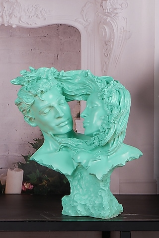 Green Polyresin Antique Couple Face Showpiece by The White Ink Decor