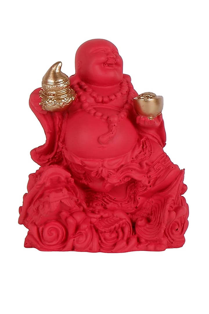 Red & Gold Polyresin Laughing Buddha Showpiece by The White Ink Decor at Pernia's Pop Up Shop