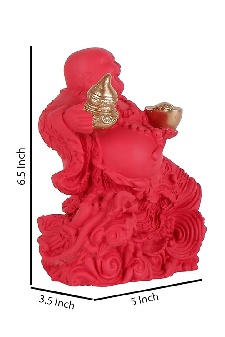 Red & Gold Polyresin Laughing Buddha Showpiece by The White Ink Decor at Pernia's Pop Up Shop