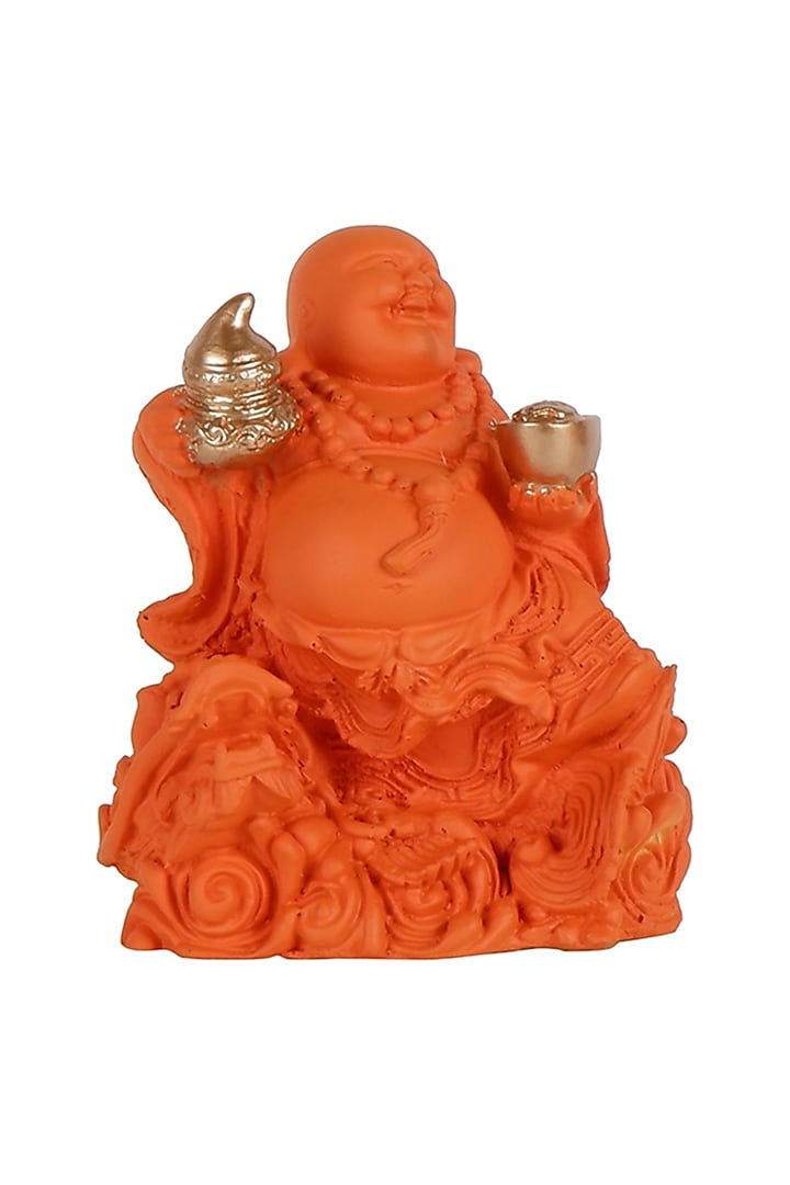 Orange & Gold Polyresin Laughing Buddha Showpiece by The White Ink Decor at Pernia's Pop Up Shop