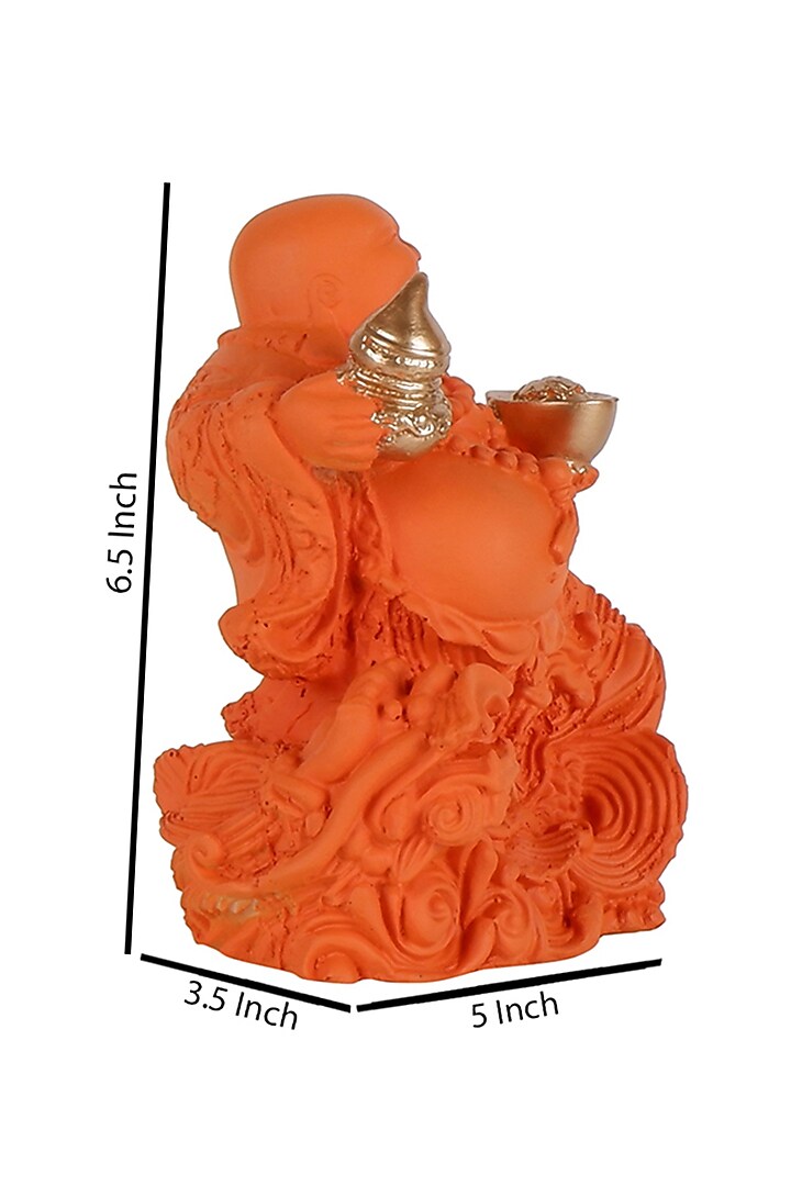 Orange & Gold Polyresin Laughing Buddha Showpiece by The White Ink Decor at Pernia's Pop Up Shop