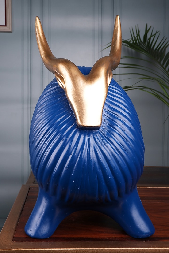 Midnight Blue Polyresin Antique Yak Figurine by The White Ink Decor at Pernia's Pop Up Shop