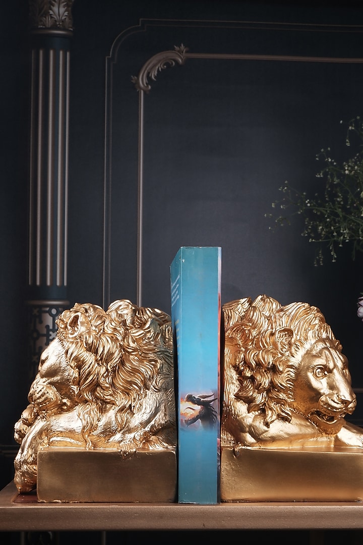 Gold Polyresin Lion Shape Book Holder by The White Ink Decor