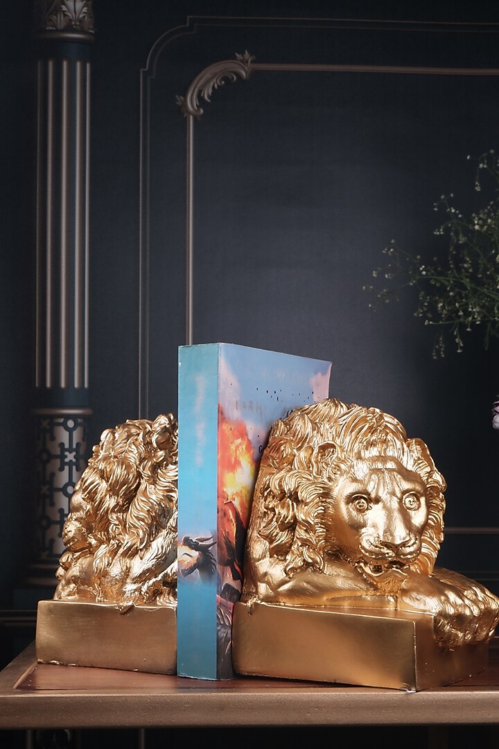 Gold Polyresin Lion Shape Book Holder by The White Ink Decor at Pernia's Pop Up Shop