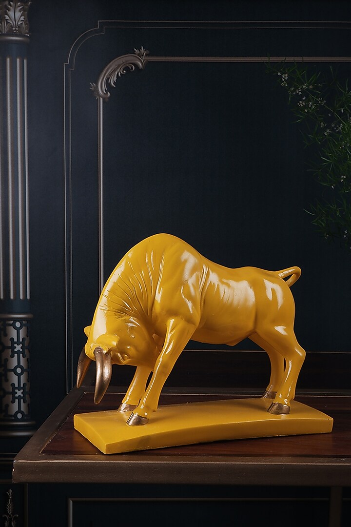 Yellow Polyresin Antique Bull Figurine by The White Ink Decor at Pernia's Pop Up Shop