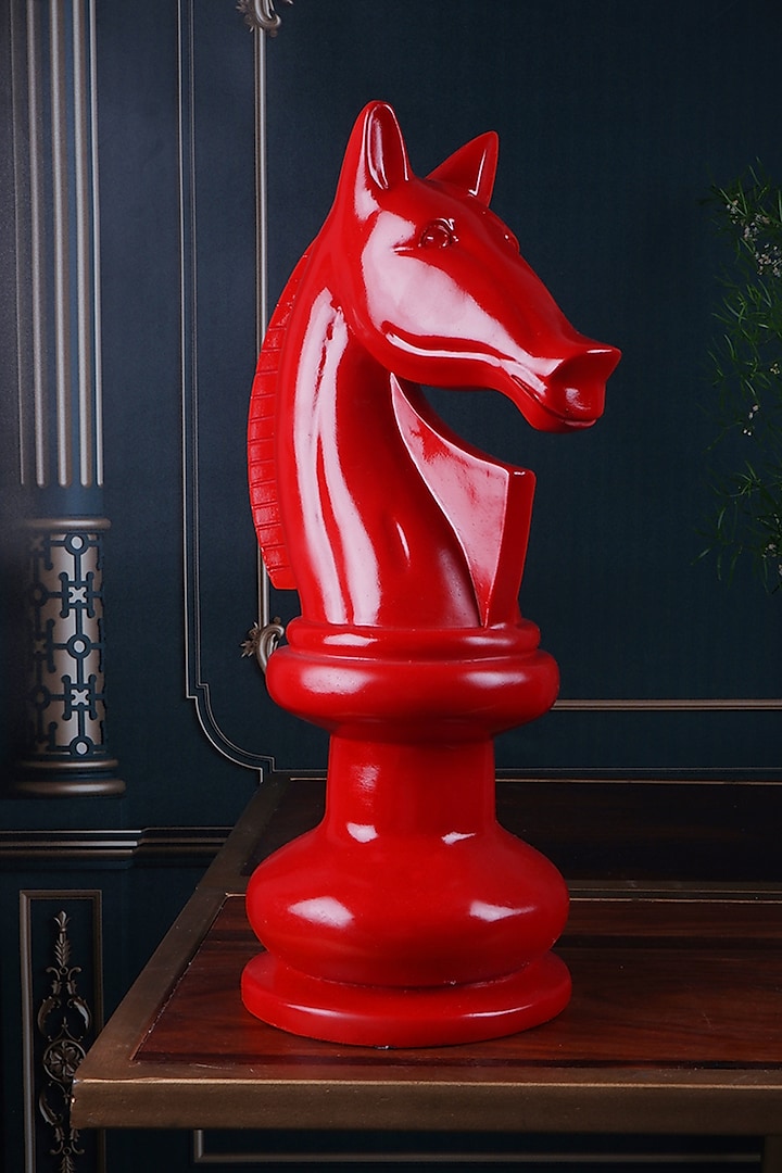 Red Polyresin Antique Knight Horse Figurine by The White Ink Decor