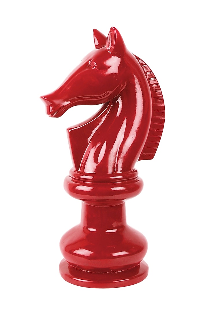 Red Polyresin Antique Knight Horse Figurine by The White Ink Decor at Pernia's Pop Up Shop