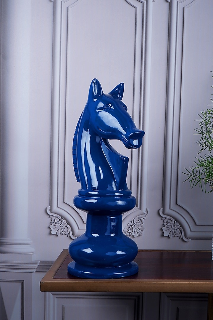 Midnight Blue Polyresin Antique Knight Horse Figurine by The White Ink Decor