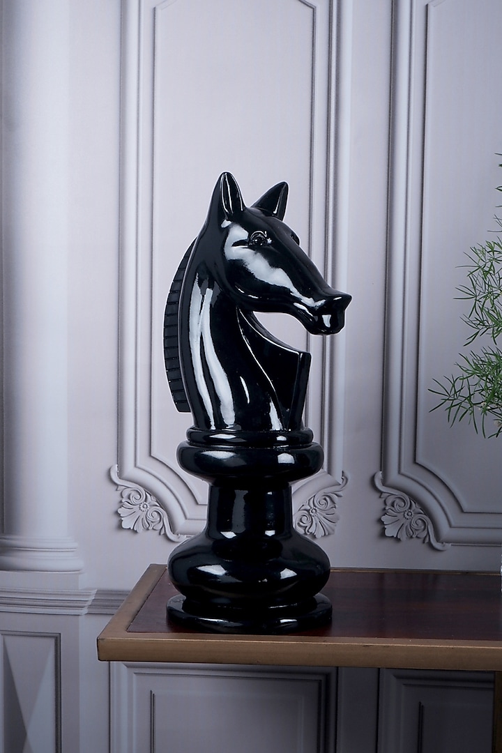Black Polyresin Antique Knight Horse Figurine by The White Ink Decor