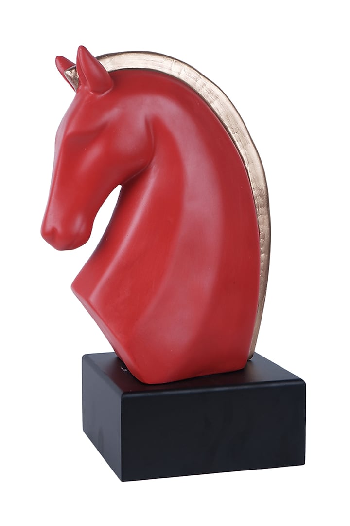 Red Polyresin Antique Knight Horse Figurine by The White Ink Decor at Pernia's Pop Up Shop