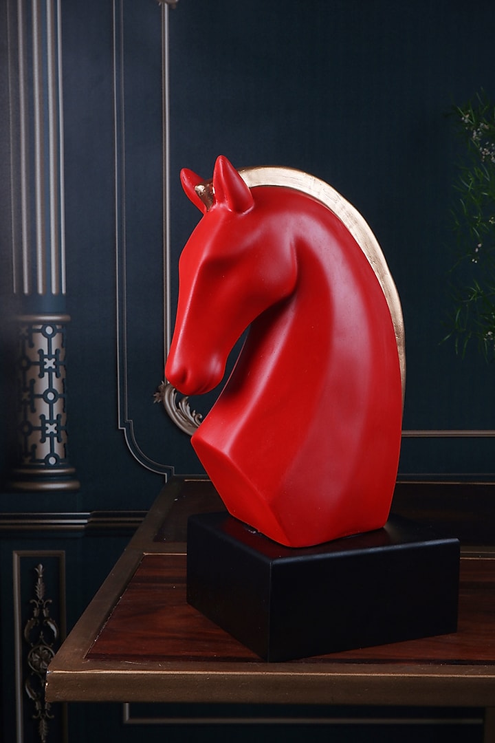 Red Polyresin Antique Knight Horse Figurine by The White Ink Decor at Pernia's Pop Up Shop