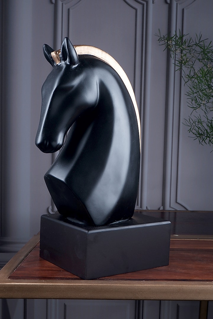 Black Polyresin Antique Knight Horse Figurine by The White Ink Decor at Pernia's Pop Up Shop