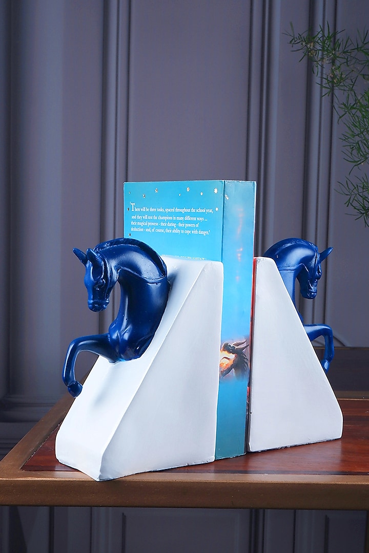 Midnight Blue Polyresin Antique Bookends (Set Of 2) by The White Ink Decor