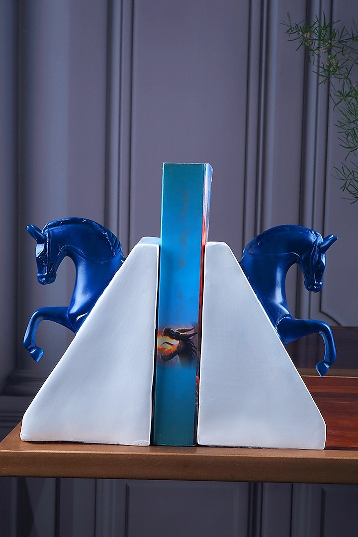 Midnight Blue Polyresin Antique Bookends (Set Of 2) by The White Ink Decor at Pernia's Pop Up Shop