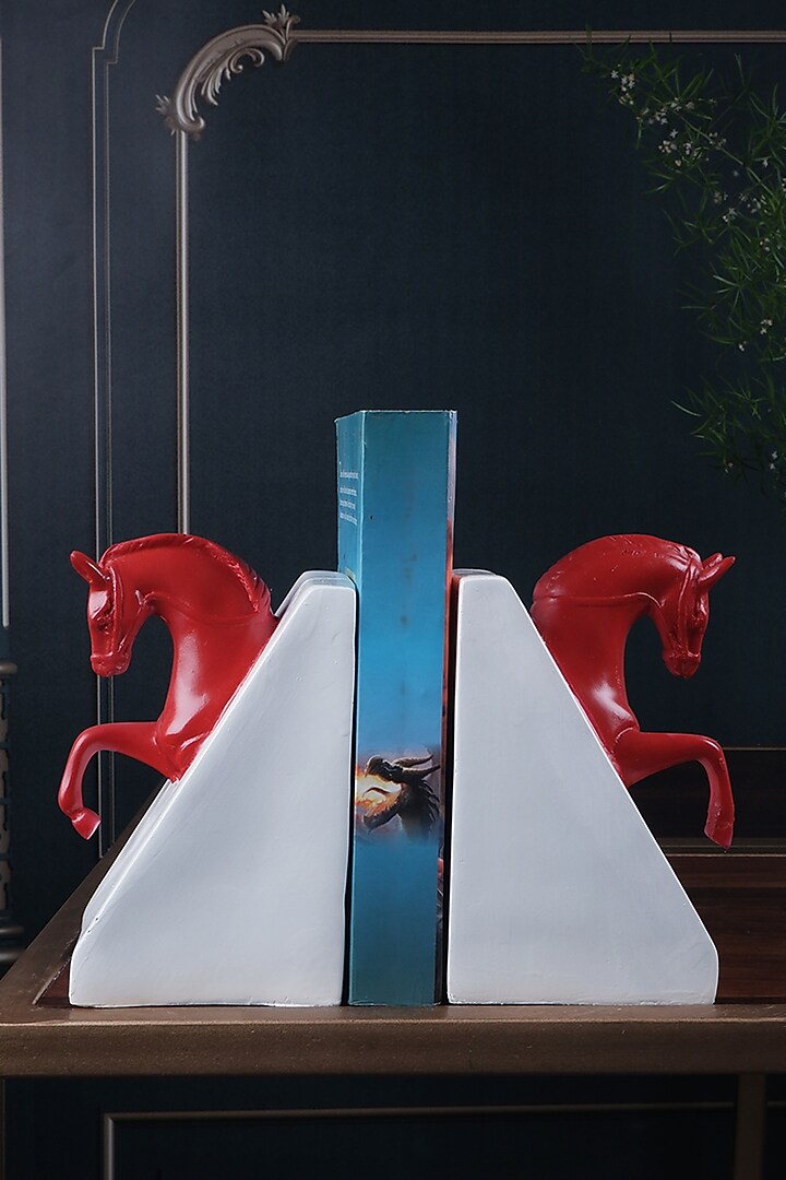 Red Polyresin Antique Bookends (Set Of 2) by The White Ink Decor at Pernia's Pop Up Shop