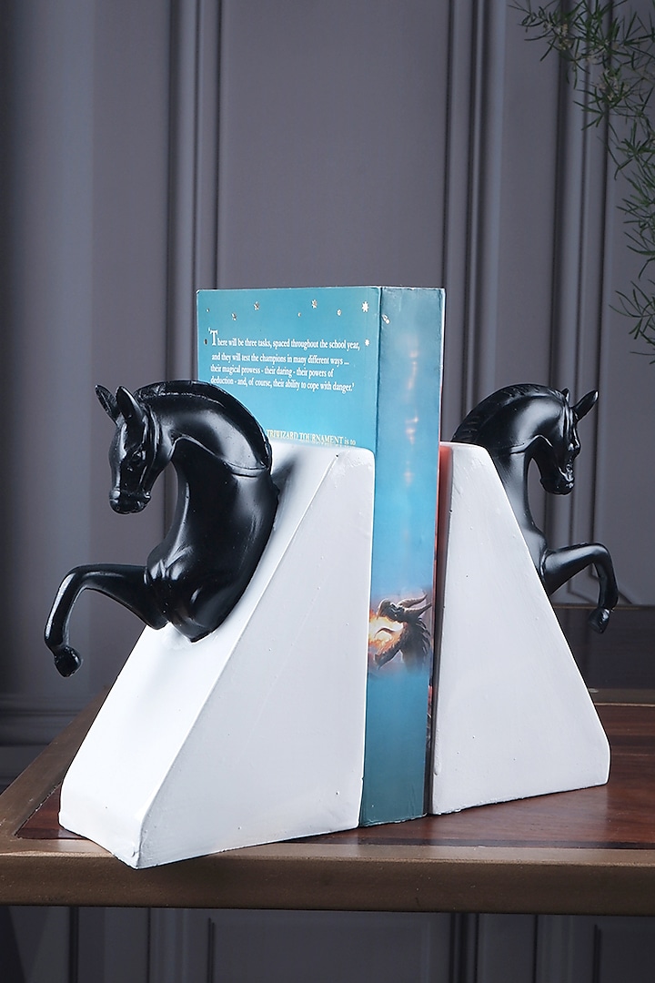 Black Polyresin Antique Bookends (Set Of 2) by The White Ink Decor