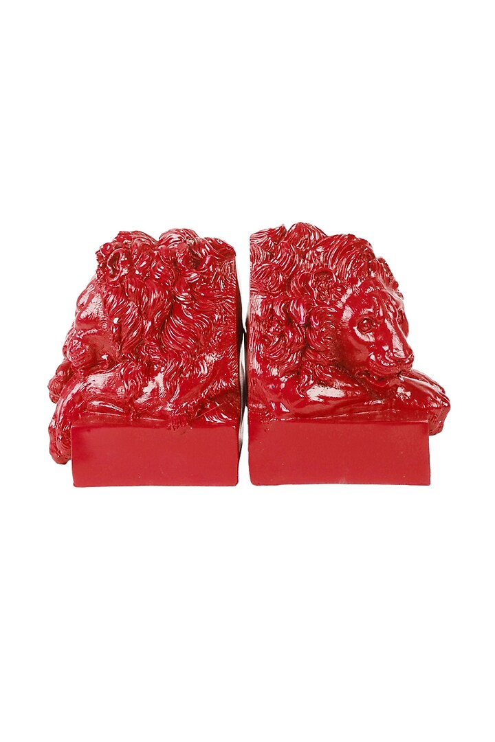 Red Polyresin Lion Bookend (Set Of 2) by The White Ink Decor at Pernia's Pop Up Shop