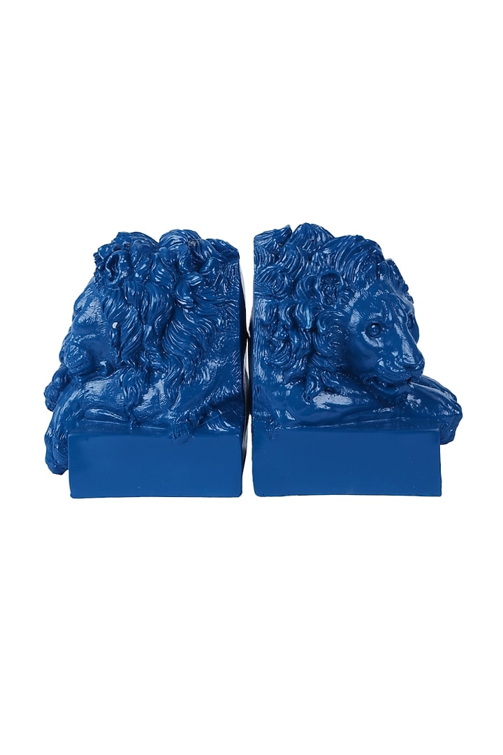 Midnight Blue Polyresin Lion Bookend (Set Of 2) by The White Ink Decor at Pernia's Pop Up Shop