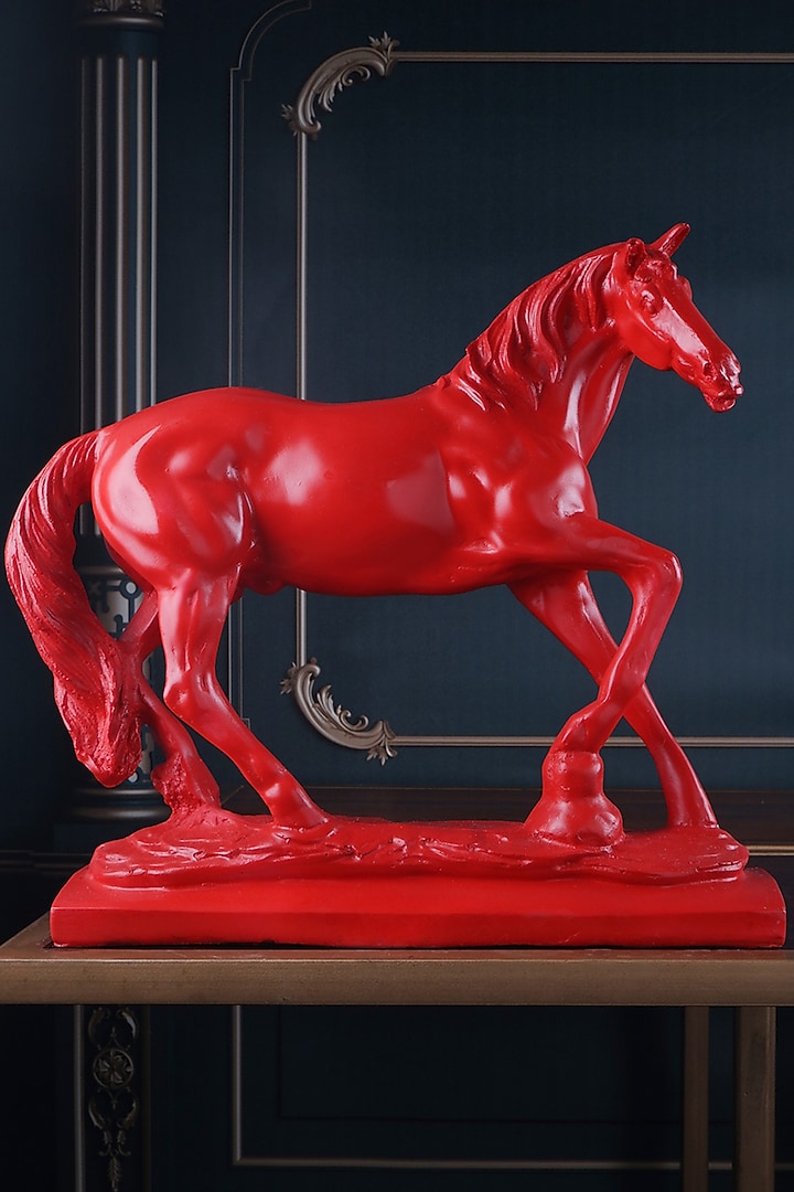 Red Polyresin Antique Horse Figurine by The White Ink Decor at Pernia's Pop Up Shop