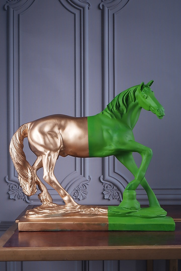 Green Polyresin Antique Horse Figurine by The White Ink Decor