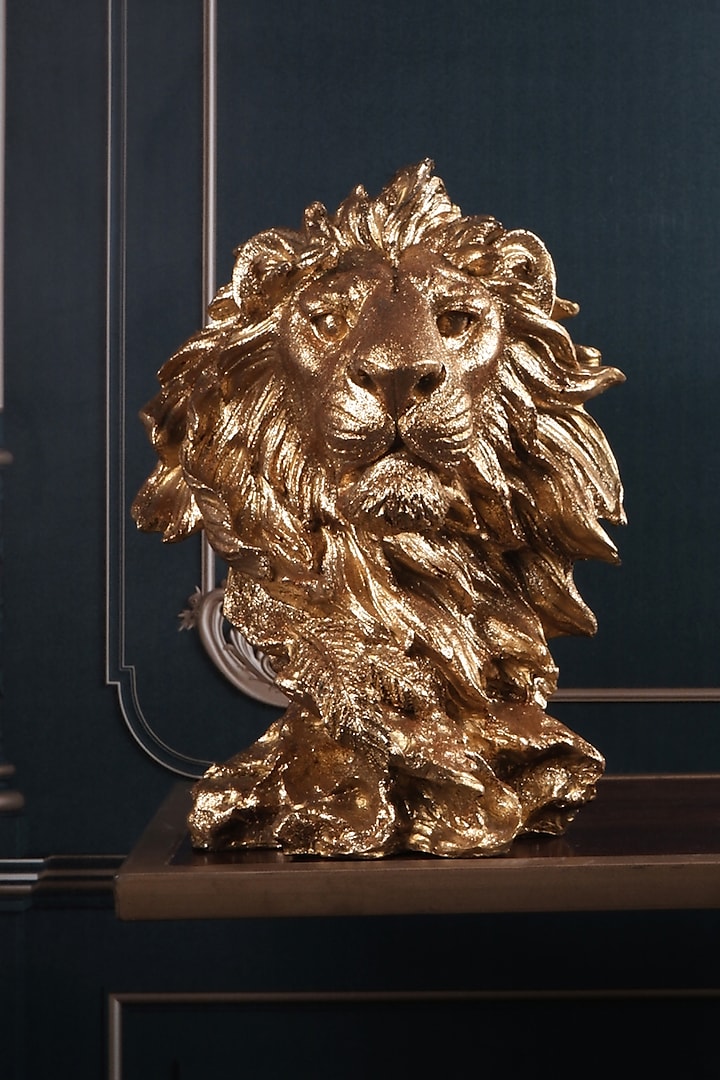 Gold Polyresin Antique Lion Figurine by The White Ink Decor