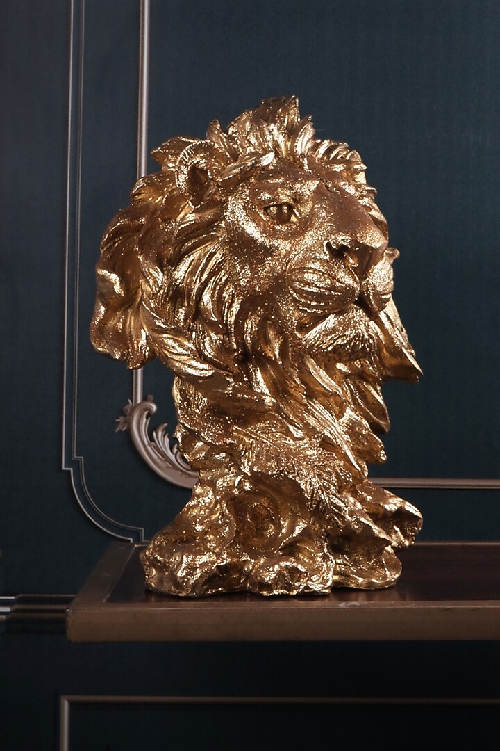 Gold Polyresin Antique Lion Figurine by The White Ink Decor at Pernia's Pop Up Shop