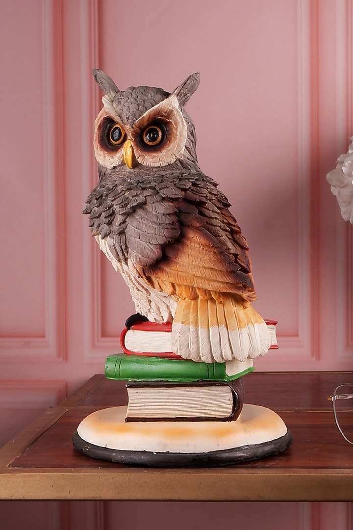 Multi-Colored Polyresin Antique Owl Figurine by The White Ink Decor at Pernia's Pop Up Shop