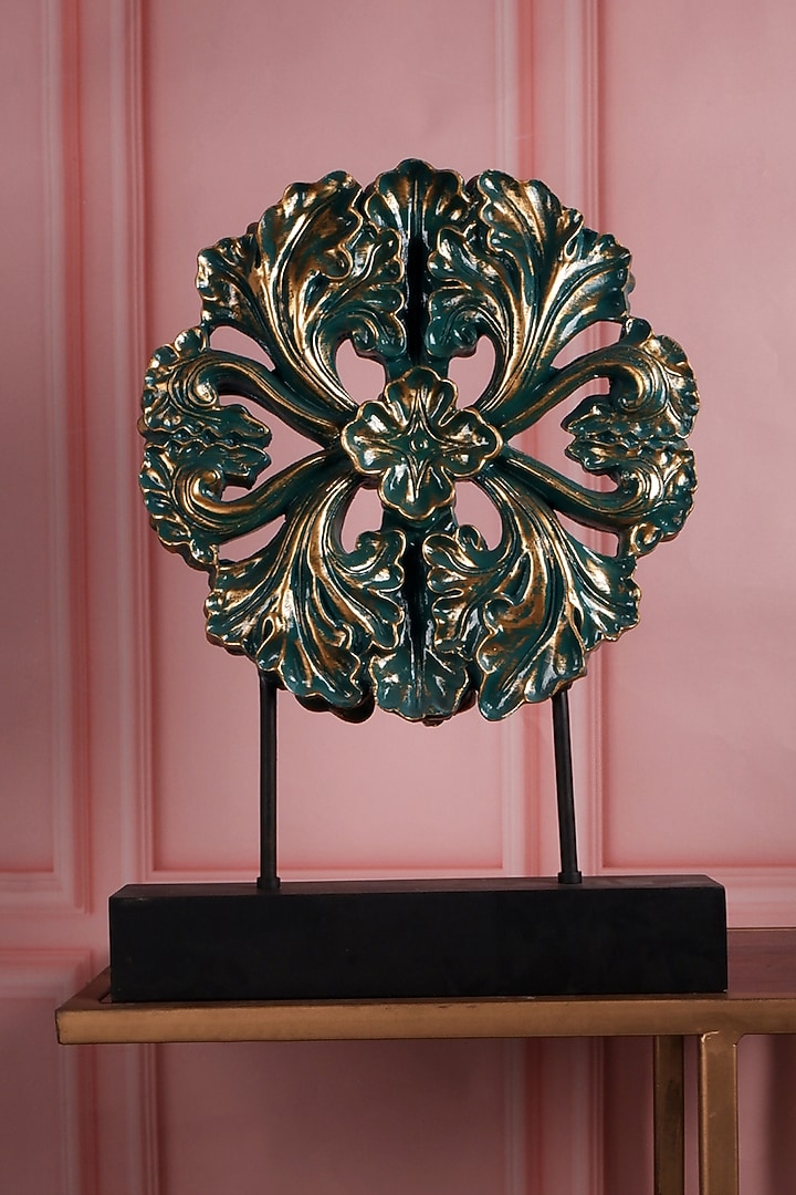 Green Polyresin Antique Flower Decor Figurine (Set Of 2) by The White Ink Decor at Pernia's Pop Up Shop