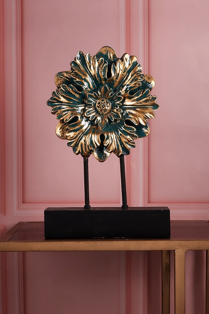 Green Polyresin Antique Flower Decor Figurine (Set Of 2) by The White Ink Decor at Pernia's Pop Up Shop