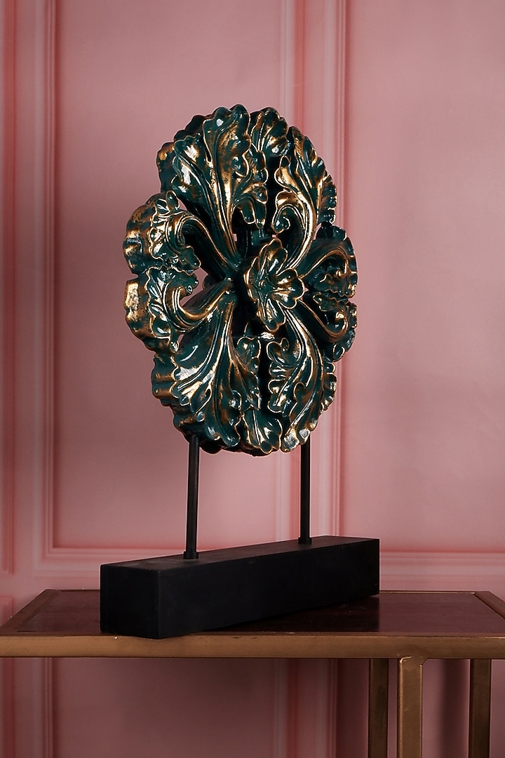 Green Polyresin Antique Flower Decor Figurine (Set Of 2) by The White Ink Decor at Pernia's Pop Up Shop