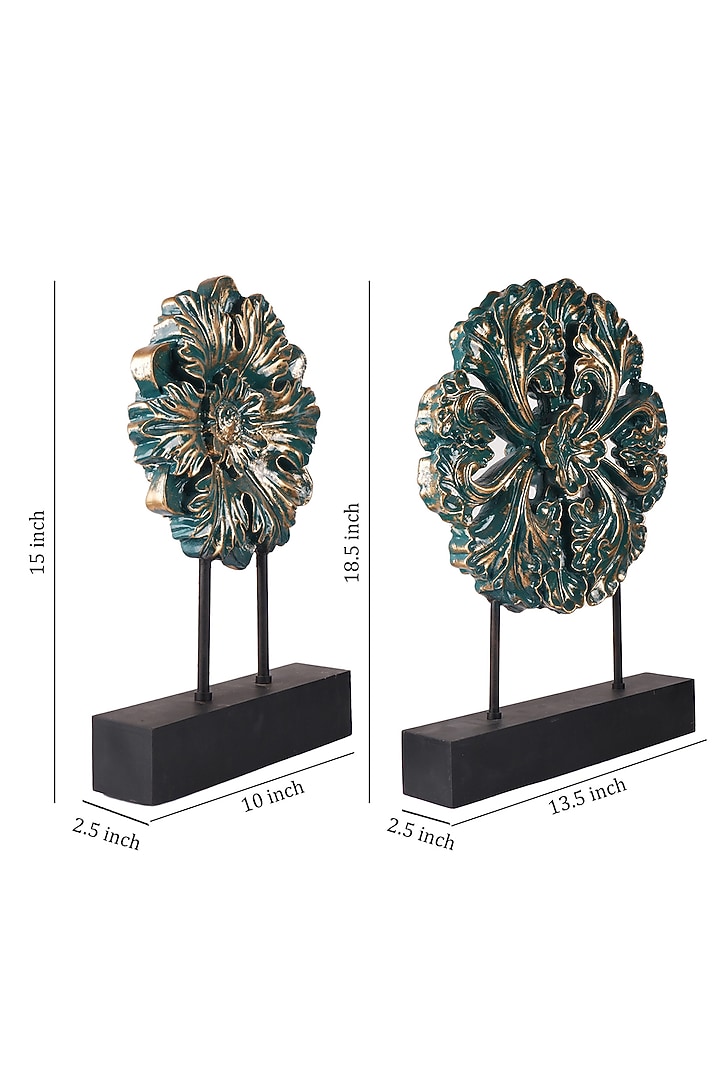 Green Polyresin Antique Flower Decor Figurine (Set Of 2) by The White Ink Decor at Pernia's Pop Up Shop