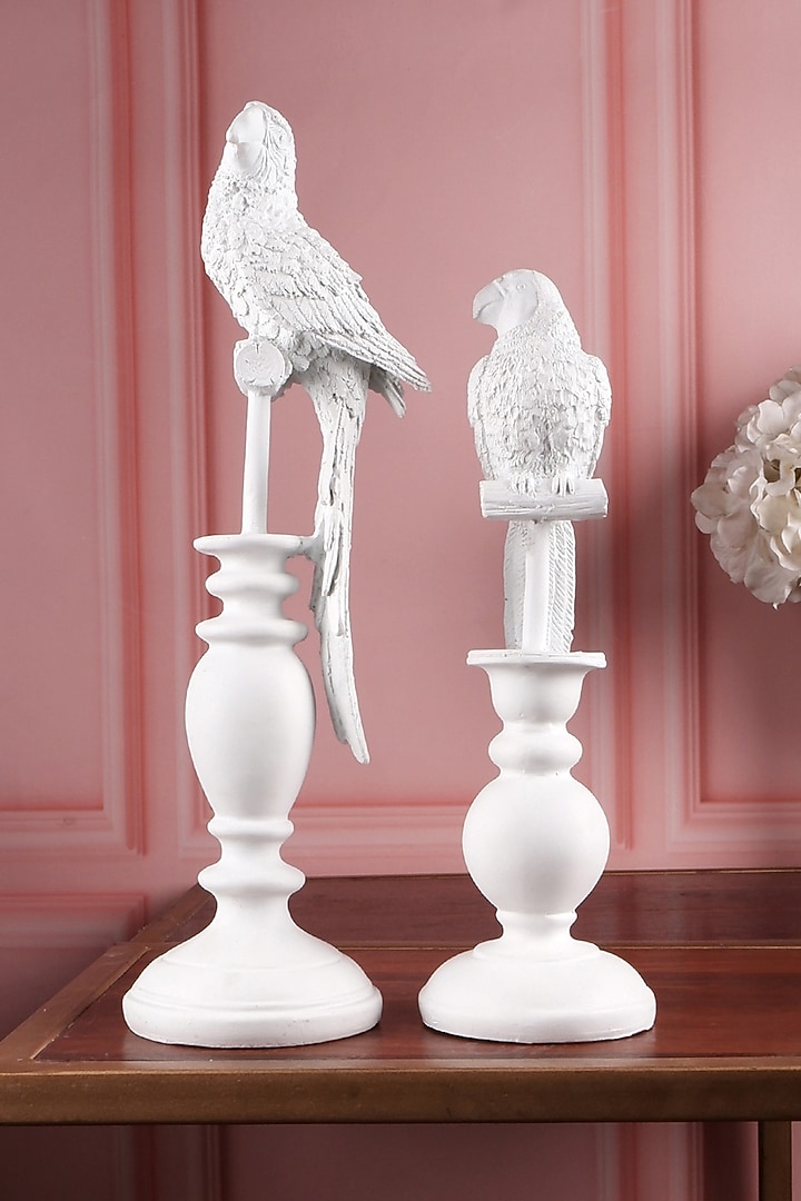 White Polyresin Antique Parrot Figurine (Set Of 2) by The White Ink Decor at Pernia's Pop Up Shop