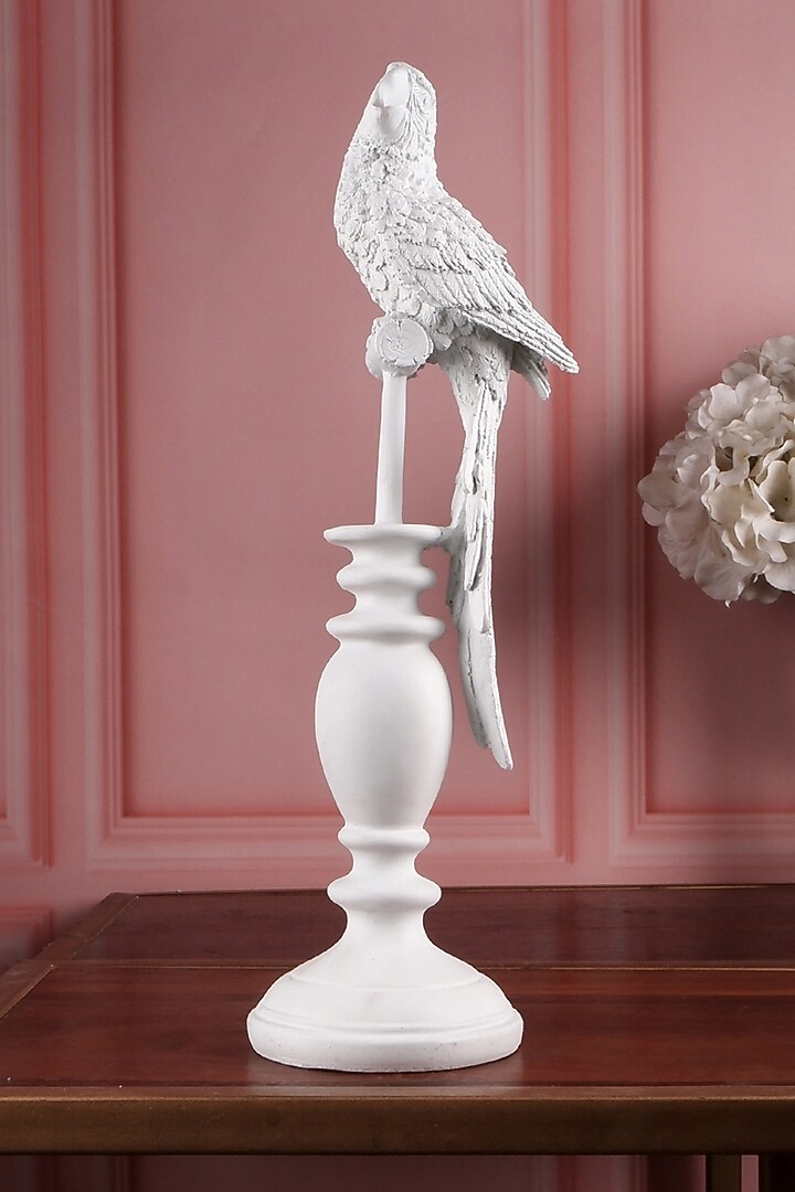 White Polyresin Antique Parrot Figurine (Set Of 2) by The White Ink Decor at Pernia's Pop Up Shop