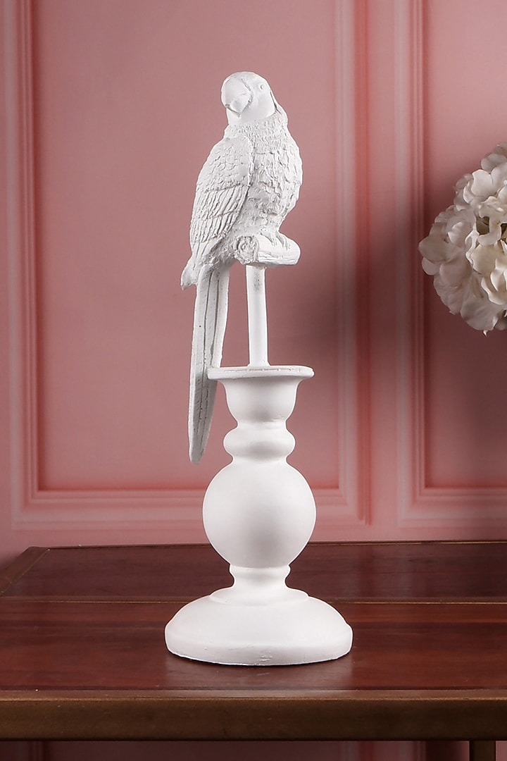 White Polyresin Antique Parrot Figurine (Set Of 2) by The White Ink Decor at Pernia's Pop Up Shop