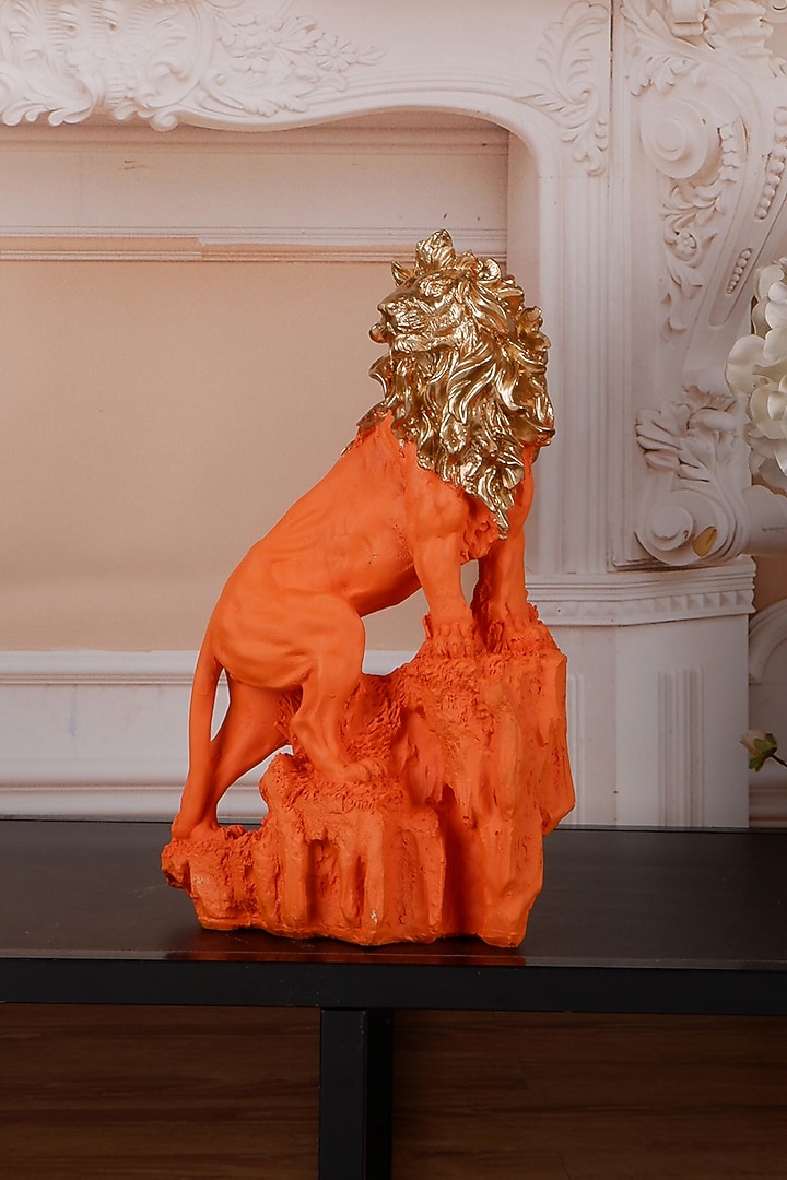 Orange Polyresin Antique Lucero Premium Lion Showpiece by The White Ink Decor at Pernia's Pop Up Shop