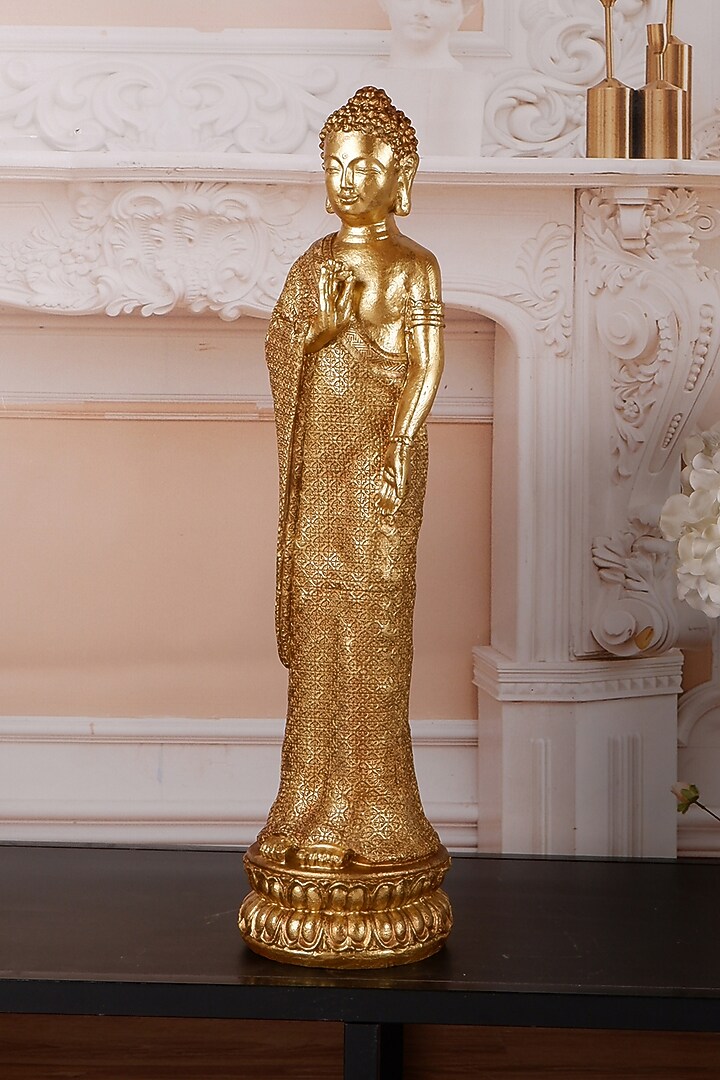 Gold Polyresin Standing Buddha Antique Showpiece by The White Ink Decor at Pernia's Pop Up Shop