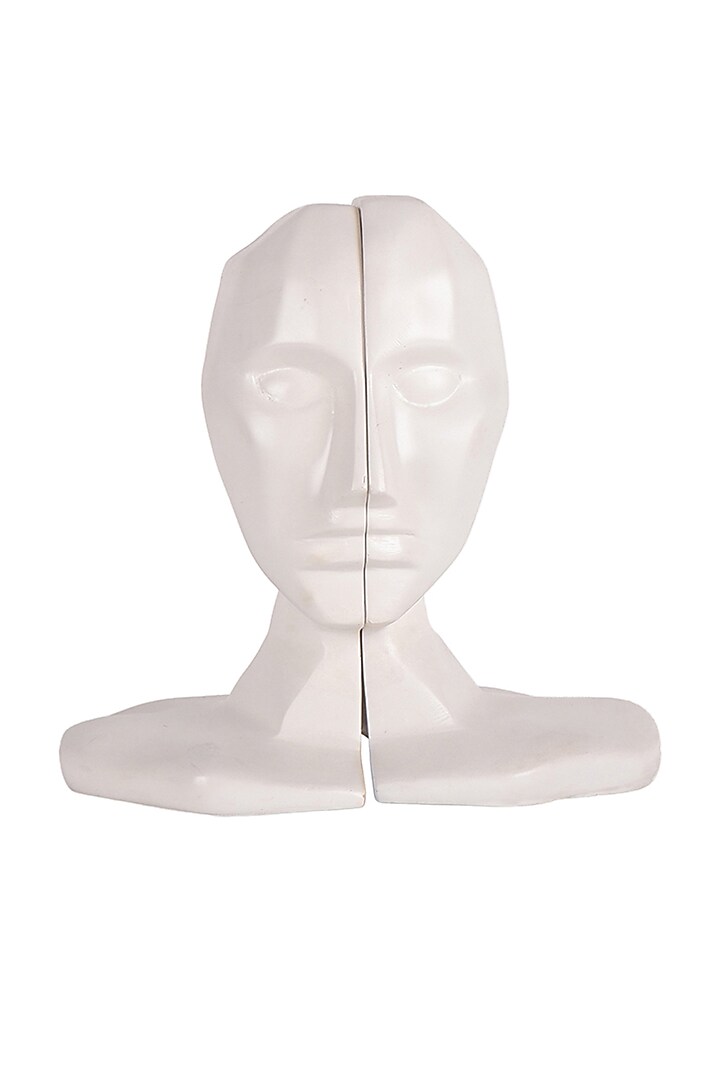 White Polyresin Human face Antique Bookend (Set Of 2) by The White Ink Decor at Pernia's Pop Up Shop