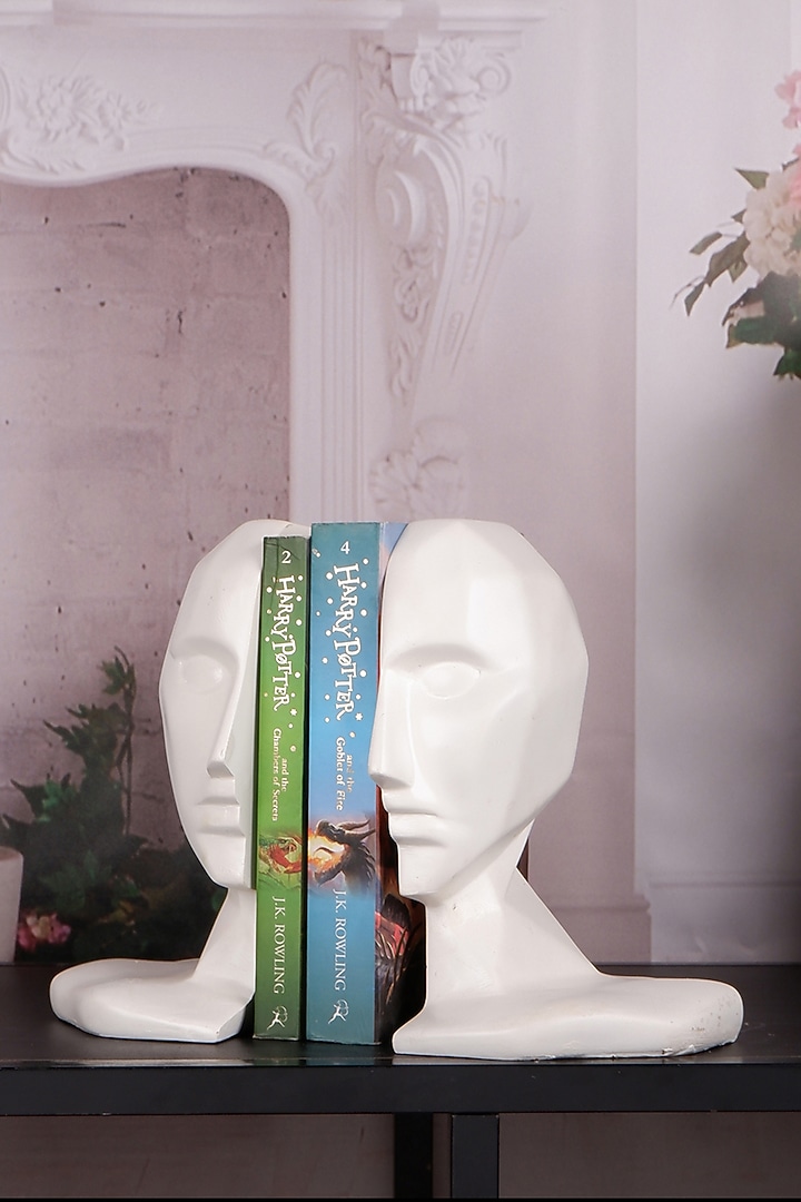 White Polyresin Human face Antique Bookend (Set Of 2) by The White Ink Decor at Pernia's Pop Up Shop