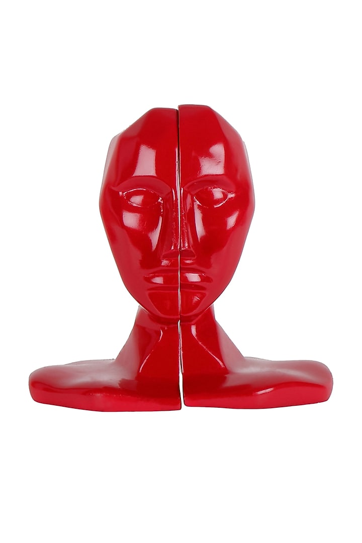 Red Polyresin Human Face Bookend (Set Of 2) by The White Ink Decor at Pernia's Pop Up Shop