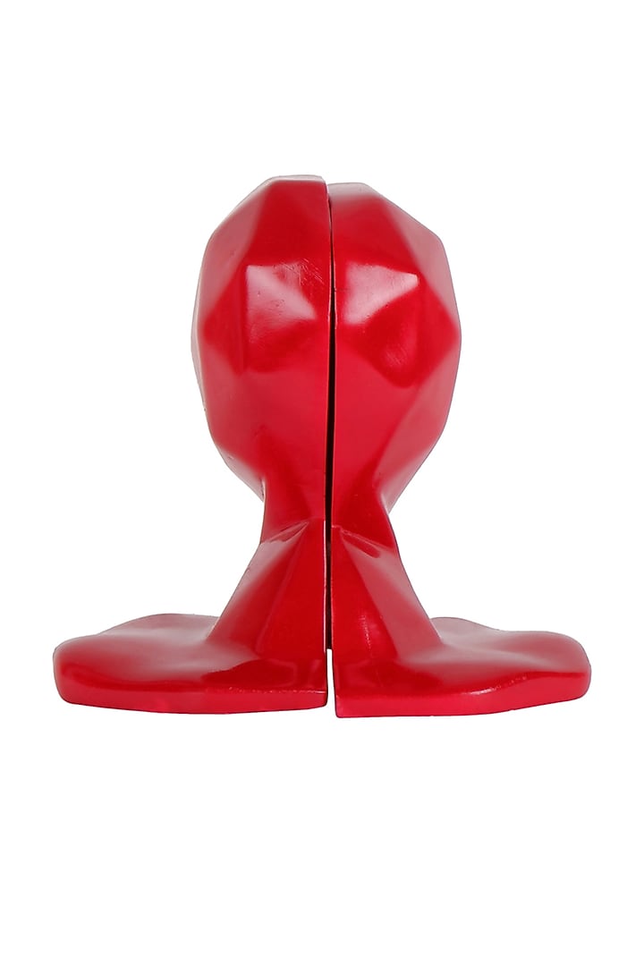Red Polyresin Human Face Bookend (Set Of 2) by The White Ink Decor at Pernia's Pop Up Shop