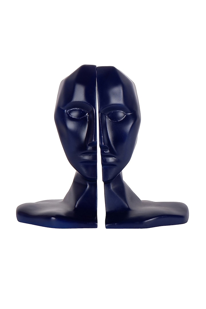 Midnight Blue Polyresin Human Face Bookend (Set Of 2) by The White Ink Decor at Pernia's Pop Up Shop