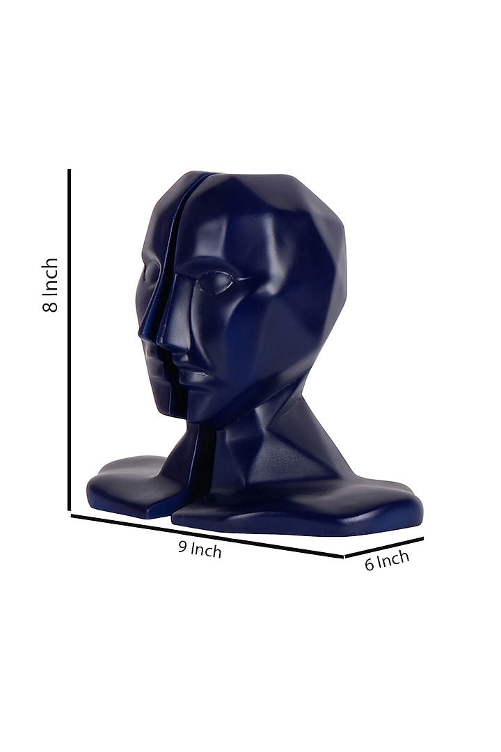 Midnight Blue Polyresin Human Face Bookend (Set Of 2) by The White Ink Decor at Pernia's Pop Up Shop