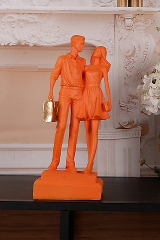 Orange Polyresin Antique Couple Showpiece by The White Ink Decor