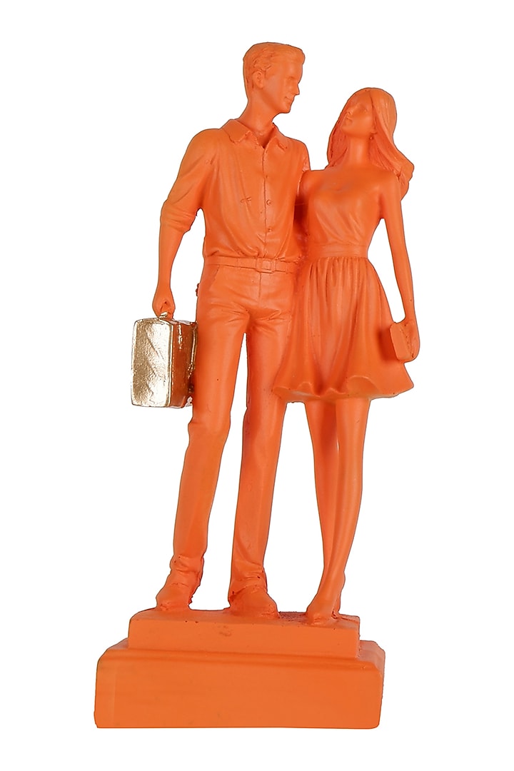 Orange Polyresin Antique Couple Showpiece by The White Ink Decor at Pernia's Pop Up Shop