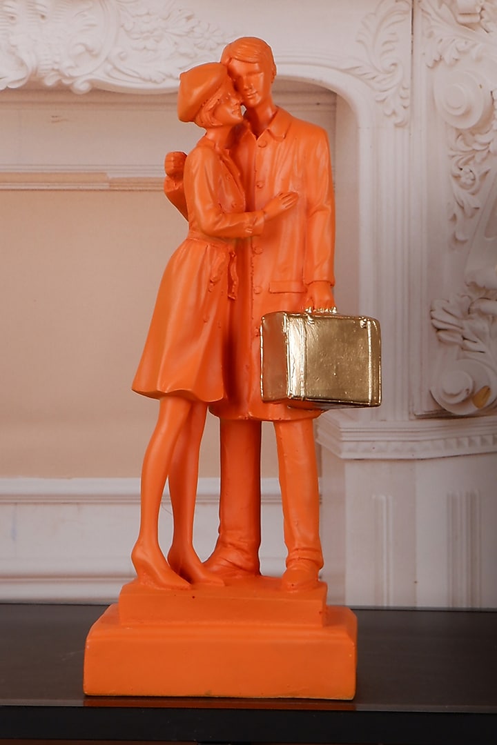 Orange Polyresin Antique Couple Showpiece by The White Ink Decor at Pernia's Pop Up Shop