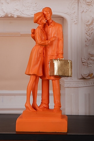 Orange Polyresin Antique Couple Showpiece by The White Ink Decor
