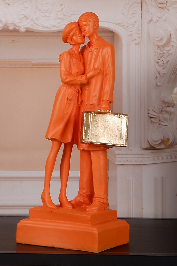 Orange Polyresin Antique Couple Showpiece by The White Ink Decor at Pernia's Pop Up Shop